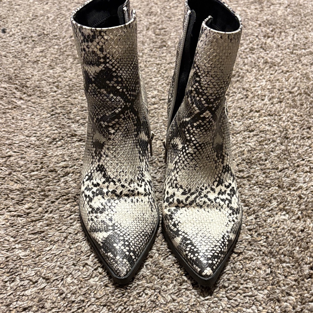 Faux Snakeskin Ankle Boots - Black and White